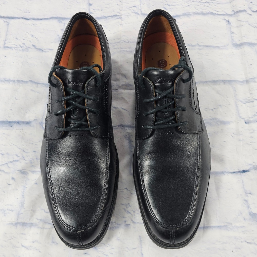 Clarks Unstructured Un.Linden Oxford 10.5 Black Leather Apron Toe Dress Shoes - Picture 2 of 12